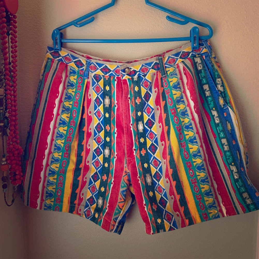 Vintage Southwest Print Denim Shorts